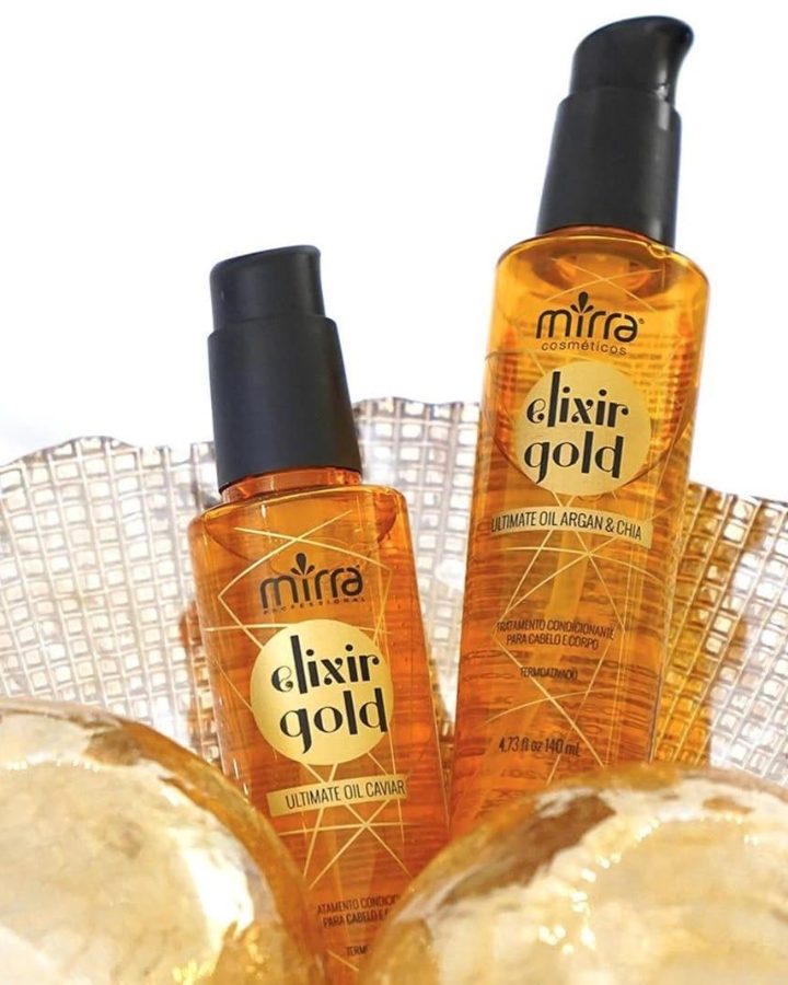 Dois frascos do óleo Elixir Gold, da Mirra